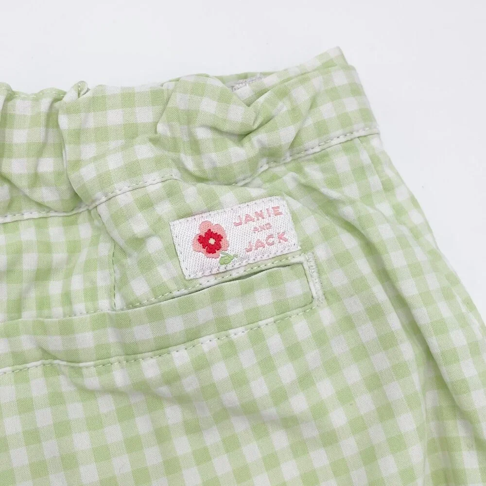 Janie and Jack Green White Plaid Bloomer Shorts 100% Cotton Girls Size 5 Cottage